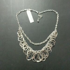 𝅺Ethel & Myrtle Silver Tone Multi Strand Layered Hoop Statement Necklace